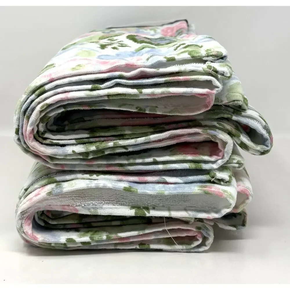 Laura Ashley Bath Towel Set Quartet Floral 2 Pcs Pink Blue Green NWT
